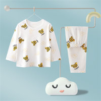Girls children's home clothes boneless baby pajamas long sleeve suit summer thin girls air conditioning clothes  Khaki