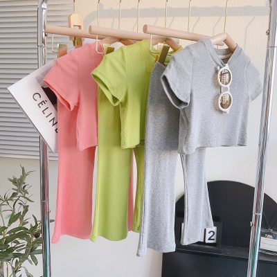 Internet celebrity children's clothing 2023 summer girls' suit Korean style casual soft baby girl short-sleeved T-shirt top two-piece set