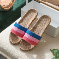 Linen slippers for home use thick-soled summer straw and rattan men and women home indoor non-slip and deodorizing summer  Multicolor