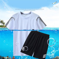 Short-sleeved sports suit quick-drying clothing casual football running training clothing short-sleeved shorts  White
