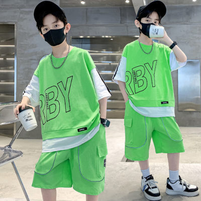 Boys summer suit 2024 summer new style boys short-sleeved sports two-piece set medium and large children's trendy and handsome basketball uniforms