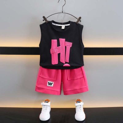 Children's clothing, summer boys' sportswear suit, summer clothing for children, vest tops, three-quarter pants, fashionable two-piece set