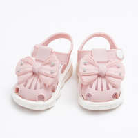 Toddler Girl Solid Color Bowknot Decor Buckled Sandals  Pink