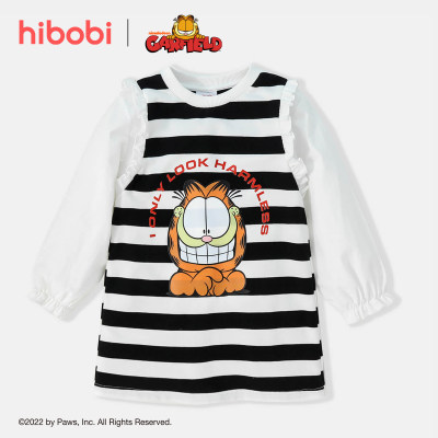 Garfield ✖ Hibobi Girl Toddler Estampa Listrada 2 em 1 Vestido de Manga Longa