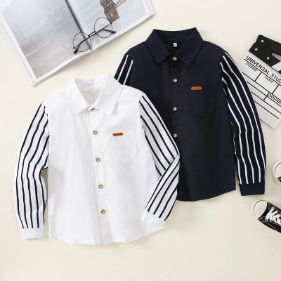 Kid Boy Pure Cotton Stripe Patchwork Button-up Shirt