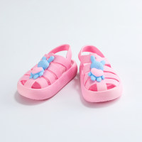 Sandalias huecas con decoración de conejito de color sólido para niña pequeña  Rosado