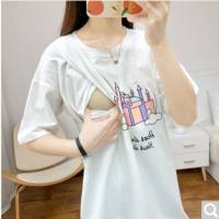 Nursing clothes for going out, hot mom summer dress, fashionable short-sleeved T-shirt top, outer wear, breastfeeding clothes, summer pajamas  White