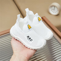 Calçados esportivos casuais ocos de malha única respirável e absorvente de suor para crianças  Branco