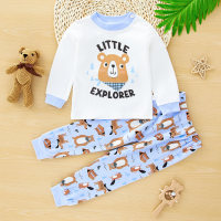 Boys' Cute Bear Cotton Home Clothes  Light Blue