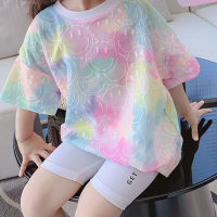 2023 new summer tie-dye T-shirt short-sleeved parent-child clothing for a family of three and four, Korean style casual fashion parent-child clothing  Pink