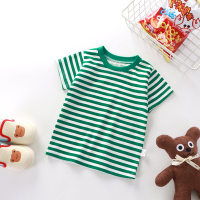 Camiseta de manga curta infantil de verão, algodão puro, meninos e meninas, camisa de fundo de bebê único  Verde