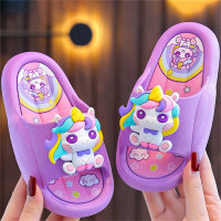 Zapatillas infantiles antideslizantes con dibujos de unicornios.  Púrpura