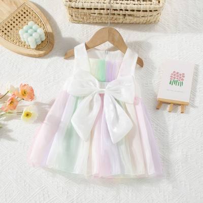 Summer girls big bow solid color princess dress 2018 baby girl colorful twilight yarn sleeveless dress