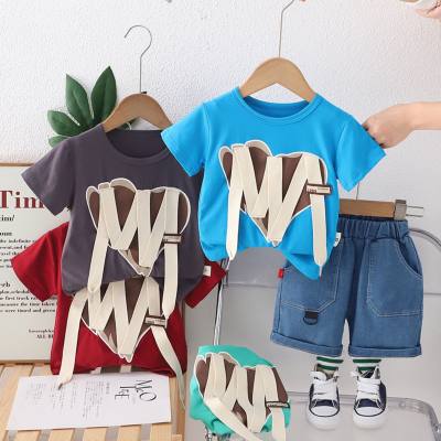 Boys summer suits 2024 new style children's clothes summer clothes handsome boys summer short-sleeved two-piece suits trendy