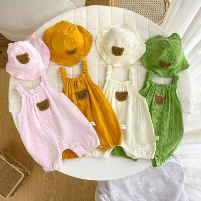 Baby summer gauze overalls summer thin hooded sling newborn sleeveless jumpsuit