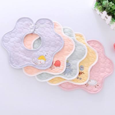 360 wasserdichtes Lätzchen mit Doppel-Druckknopf für Jungen und Mädchen, Baby-Baumwoll-Lätzchen mit Blütenblatt, Baby-Lätzchen mit Cartoon-Stickerei