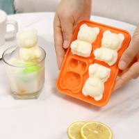 Verano hecho a mano lindo 4 piezas oso cubo de hielo molde de silicona para el hogar helado bandeja molde  Amarillo