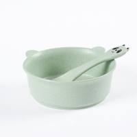 Wheat straw bowl and spoon for children to prevent scalding and falling  Green