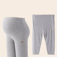 Summer thin maternity leggings comfortable breathable threaded pregnant mothers seven-point pants solid color high waist pregnancy leggings  Gray