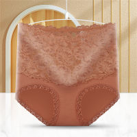 High waist pure cotton panties for women with lace, sexy, tummy-lifting, hip-lifting, seamless, large size pure cotton crotch briefs for women  Coffee