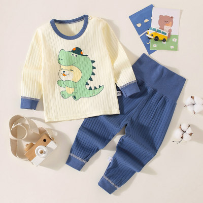 2-piece Toddler Boy Pure Cotton Lion Printed Long Sleeve Top & Solid Color Pants