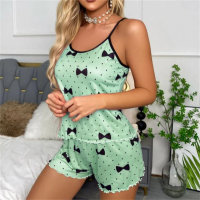 Conjunto de pijama con tirantes y lazo de 2 piezas para mujer  Verde