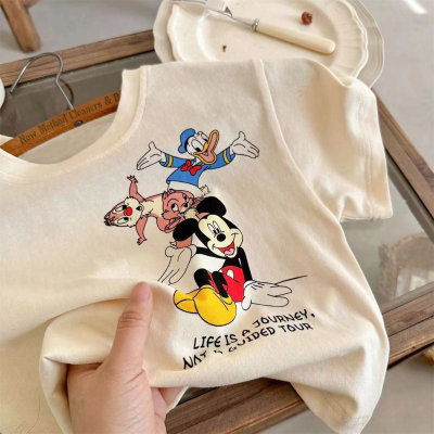Camisetas de algodón de manga corta para niños y niñas con dibujos animados de moda para niños pequeños y medianos en verano, nuevos tops versátiles para niños
