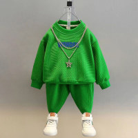 2-قطعة طفل صبي بلون محكم مطبوعة البلوز وسراويل مطابقة  أخضر
