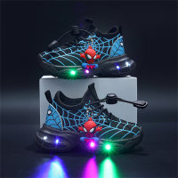 Calçados esportivos infantis com teia de aranha em malha LED  Preto