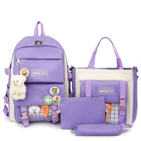Children's Pure Cotton Solid Color School Bag Set  Purple
