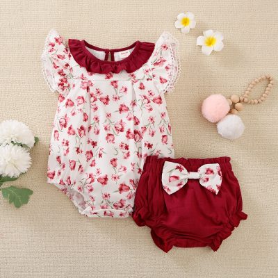 Baby Girl Floral Short Sleeve Jumpsuit & Shorts
