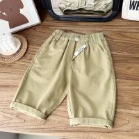 2024 summer children's clothing mid-sized children's 100-150 summer cotton thin breathable boys' shorts mid-length pants three-quarter pants  Green