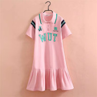Mädchen Sommer Spleißen langen Rock mittleren und großen Kindern modische und stilvolle Revers Polo Rock T-Shirt Rock Trend  Rosa