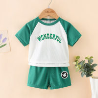 2-piece Toddler Boy Color-block Letter Printed Short Sleeve T-hirt & Matching Shorts  Green