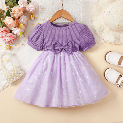 Robe bébé fille violette en résille papillon