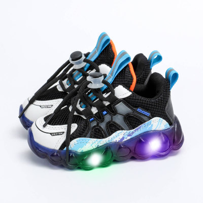 Sneaker goffo con coulisse a blocchi di colore LED da bambino