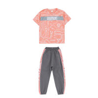 Girls suits summer new style girls big children short sleeve fashionable children's style thin girls sports trousers two-piece suit  Pink