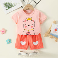 2-piece Toddler Girl Pure Cotton Letter and Rabbit Printed Short Sleeve T-shirt & Polka Dotted Shorts  Pink