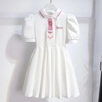 Girls Dress Summer 2024 New Style Girls Style Puff Sleeve College Style Polo Skirt Children's Korean Style Skirt  White