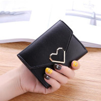 Love New Wallet Women's Short Style Concealed Buckle Multiple Card Position Card Bag Integrated Student Mini Sweet Thin Small Zero Wallet  Black