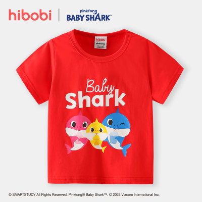 hibobi x Baby Shark طفل رضيع صبي عادية لطيف طباعة تي شيرت قطن بياقة مستديرة