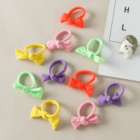 10 pcs Girl's Solid Color Bowknot Decor Hair Rope  Multicolor
