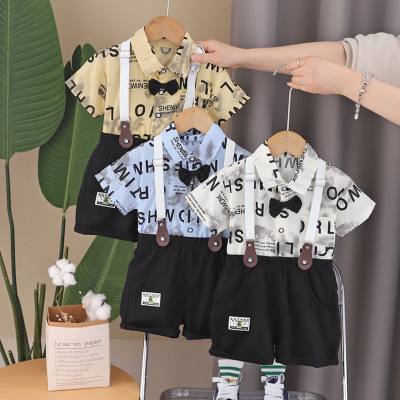 2024 Summer New Boys Full Print Shirt Short Sleeve Suit Boys Casual Overalls Two-piece Suit