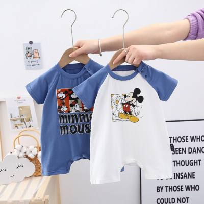 Summer thin baby short-sleeved jumpsuit ins fashion cartoon men and women short crawling clothes sweat-absorbent breathable romper