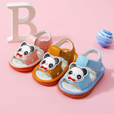 Baby Girl Panda Decor Open Toed Velcro Sandals