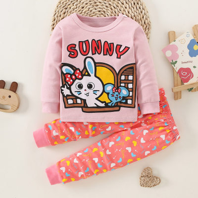 2-piece Toddler Girl Rabbit Pattern Printed Long Sleeve Top & Matching Pants