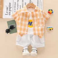 Toddler Boy Letter Pattern Vest & Plaid Shirt & Shorts  Yellow