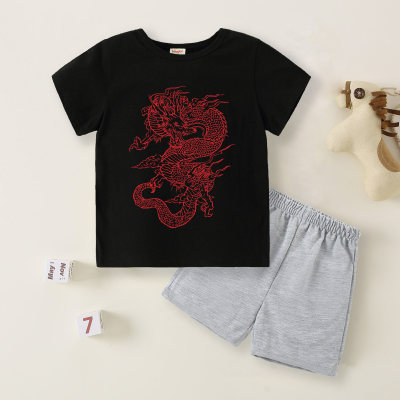 Toddler Boy Cotton Dragon Print Top & Shorts