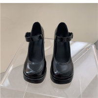 Mary Jane high heels thick heels waterproof platform thick sole heightening patent leather temperament French style small leather shoes women's shoes  Black