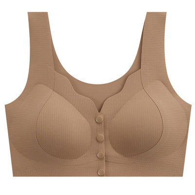 Mother's style front buttoned lifting large size seamless underwear for women gathered breastfeeding anti-sagging vest bra